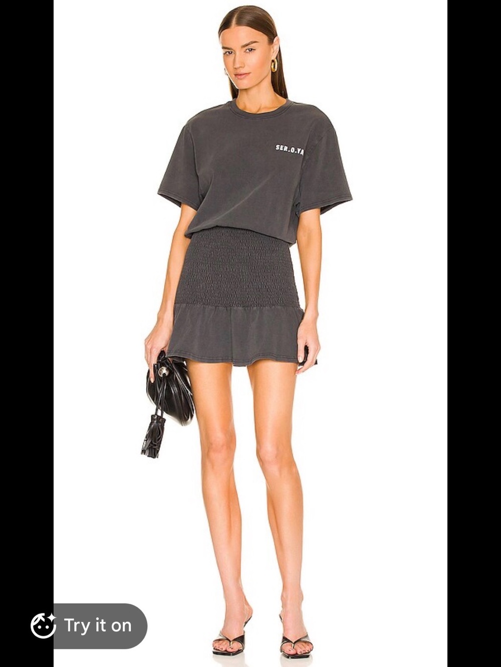 REVOLVE Washed Charcoal Smocked Mini Dress with Ruffle Hem